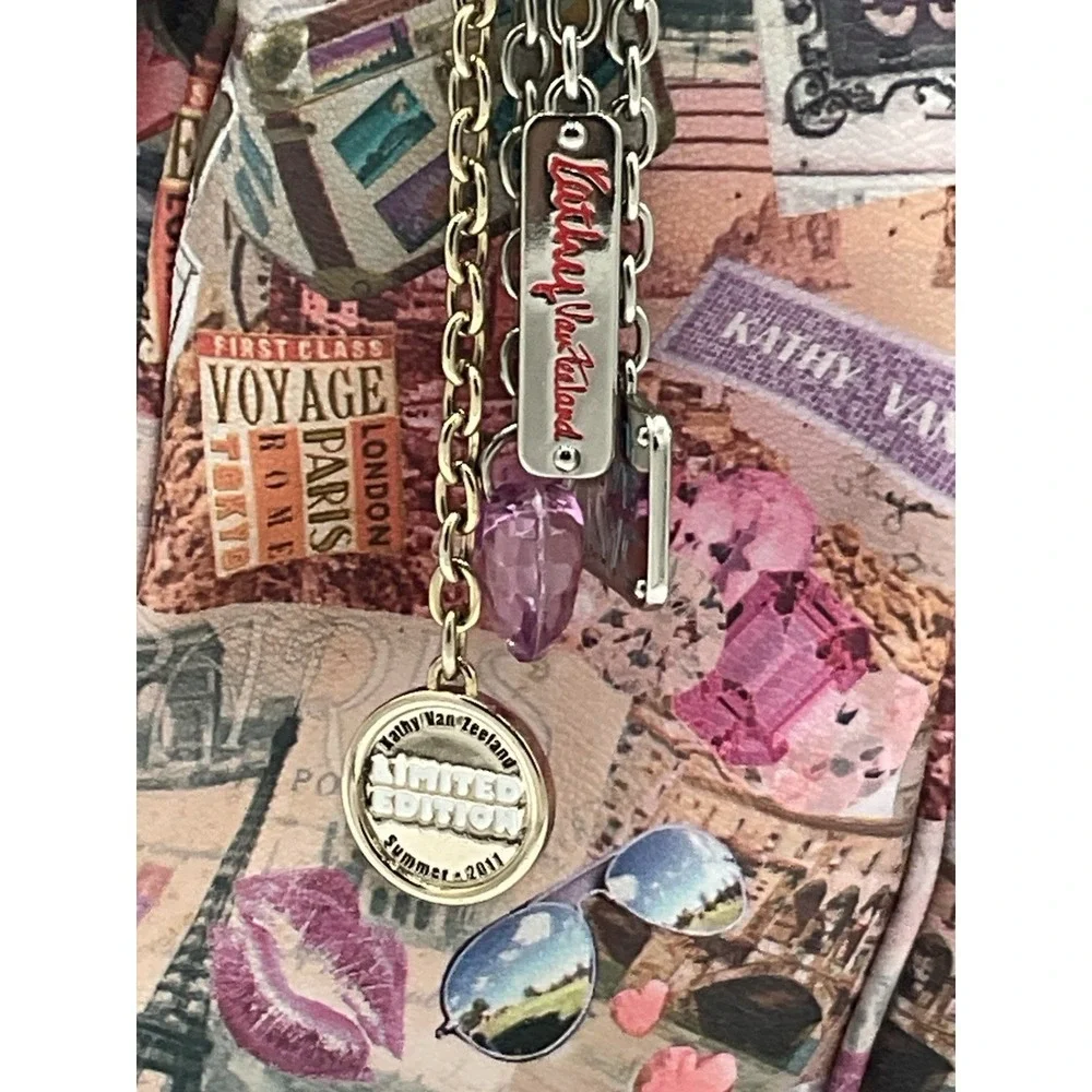 Kathy Van Zeeland Limited Edition Satchel Travel  Print Y2K Bag Pink With Charms